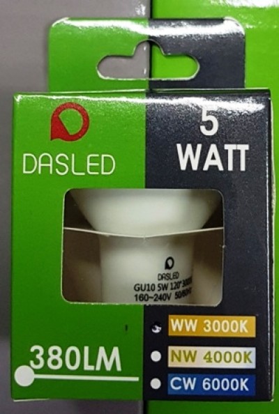 LAMPADA LED GU10 5W 4000K 38° gradi  DASLED (#356D COD. 73GU1054000DA)