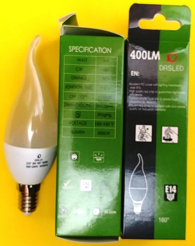 LAMPADA LED E14 5W 3000K FIAMMA BIANCO CALDO DASLED 400LM (#393B COD. 73E1453000FDA) 