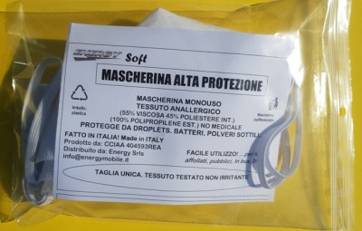 OFFERTA SET lotto 500PEZZI MASCHERINA ENERGY SOFT lavabile 2 strati (#1101) EUR0,69 CADAUNA