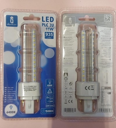 lampada led G24 11w 6400k 2tubi trasparente  14cm totale lungh. (#388A)