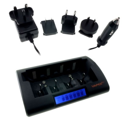 CARICA UNIVERSALE DIGITALE AVANZATO 4 PILE BATTERIE FORMATO  D-C-AA-AAA-F 9V VAPEX VTE10000 CHARGER USO MONDIALE AC100/240V e PRESA 12V ACCENDISIGARI (SENZA PILE) (#174 22A174)