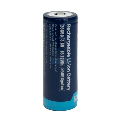 PILA 26650 3,7V 5200MAH Li-ION RICARICABILE PROTETTA alta qualità  18,72Wh mm 68,2 x 26,5diam. 96gr. (#950C 12A950C)