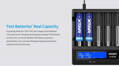 CARICA 8 PILE BATTERIE LI-ION VARI FORMATI 18650/26650 3,7V XTAR VC8 professionale massima affidabilità  (#824C 22A824C)