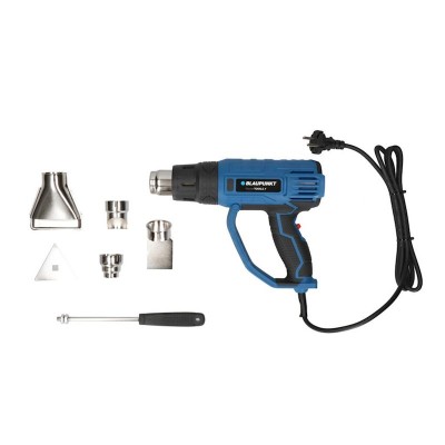 KIT PISTOLA ARIA CALDA 60° 600° 2000W 500 l/min CON ACCESSORI AC230V Blaupunkt "Force" #X76F