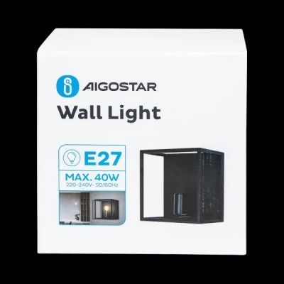 LAMPADA LUCE DA PARETE E27 MAX40W APPLIQUE AC230/250V PER INTERNI METALLO NERO "Aigo" #X99G