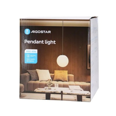 LAMPADA LUCE DA PARETE E27 Max40W SOSPENSIONE AC230/250V PER INTERNI VETRO BIANCA "Aigo" #X89G