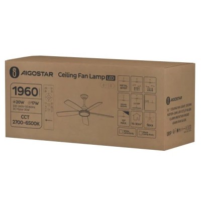 VENTILATORE DA SOFFITTO SBATTIARIA 5 PALE CON LUCE LED 6 VEL. "Aigo" #87