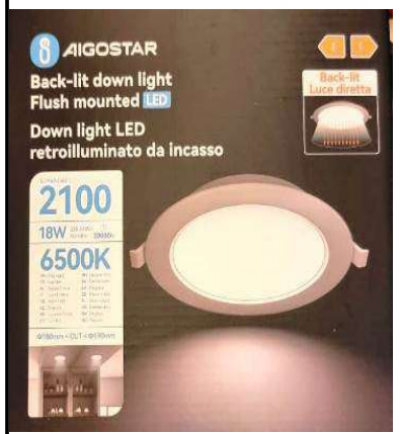 FARETTO LED AC230V 18W INCASSO ø18CM 22,4 est. 6500k 2100lm Aigost. #X28I