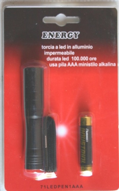Mini Torcia 1 Led 1W aluminio con portachiavi Energy (#492 cod.71LEDPEN1AAA)