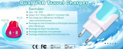 DOPPIA PRESA USB trasformatore AC230V spina 10A (5V 1A+2,1A) #835A