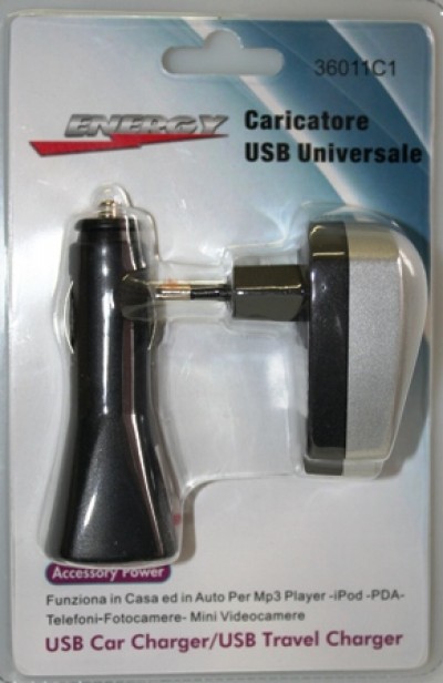 CARICA USB PRESA AC230V RETE E 12V ACCENDISIGARI con presa USB 5V universale Energy (#242 cod.81USB)