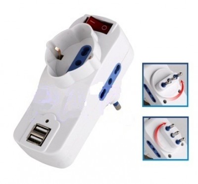 MULTIPRESA N.2 PRESE 10/16 + N.1 PRESA 10/16/SCHUKO + N.2 PRESE USB 5V AC230V con spina 16A RUOTANTE sl1045 (#307 5A6307)