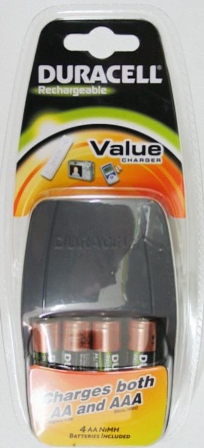 CARICAPILE BATTERIE FORMATO STILO AA e MINISTILO AAA DURACELL CHARGER RAPIDO 4 ORE (INCLUSO 2 AA1300 E 2 AAA750) (#58 221058) 