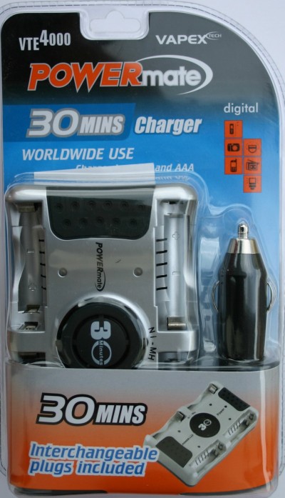 Carica pile batterie VAPEX  per 4  stilo AA / ministilo AAA SUPER RAPIDO MASSIMA VELOCITA in 30 minuti controllo carica con presa 12V auto (#172 cod.34VT30)